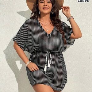 SHEIN Black and White Striped Swim Cover-Up